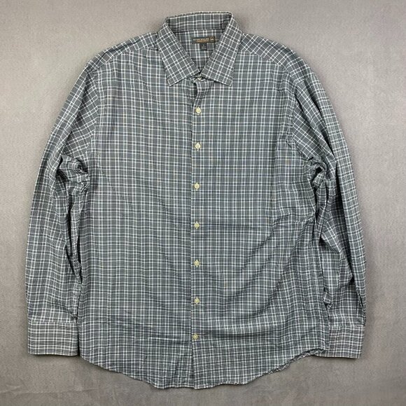 Peter Millar Mens Shirt Large White Black Plaid Button Up Summer Comfort Nylon - Picture 1 of 7